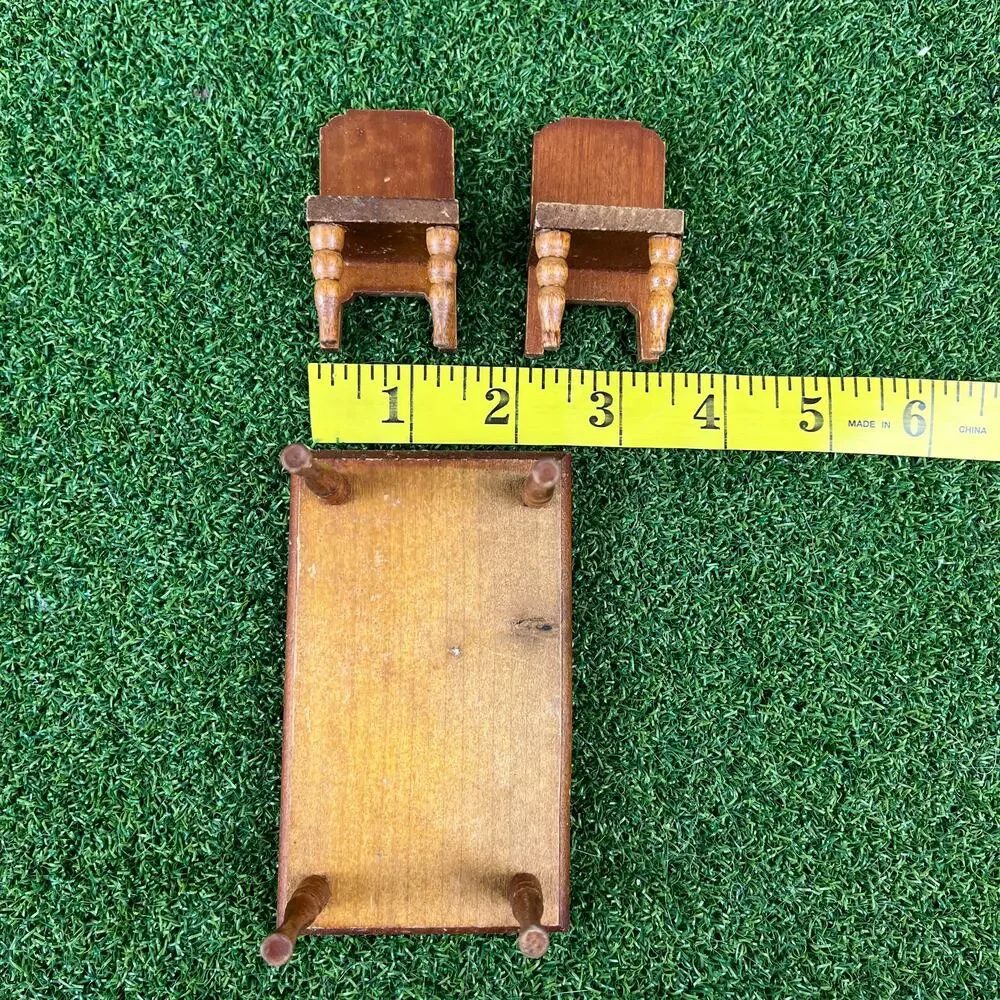 Vintage Miniature Dollhouse Furniture Wooden Dining Table Set
